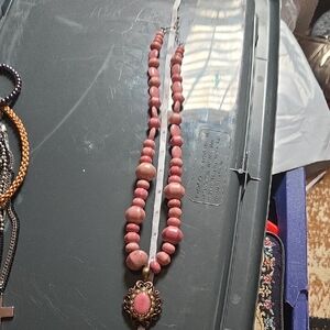 Pink Beaded Necklace with Ornate Pendant